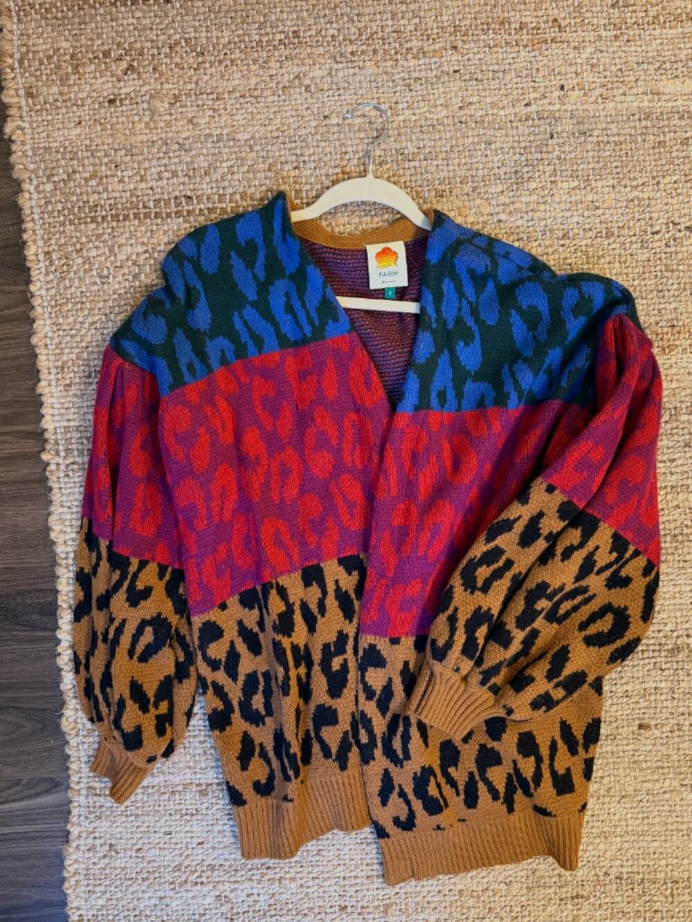 FARM Rio Colorblock Leopard Cardigan Sweater - Picture 2 of 3